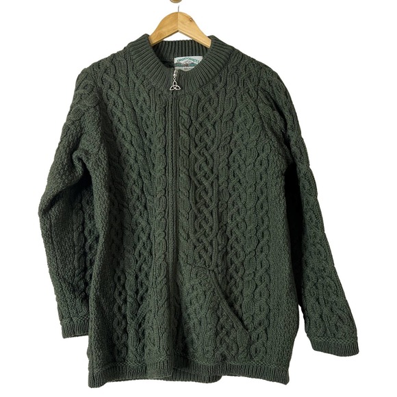 Aran Crafts Sweaters - ARAN CRAFTS Merino Wool Zip-Front Cardigan Green L